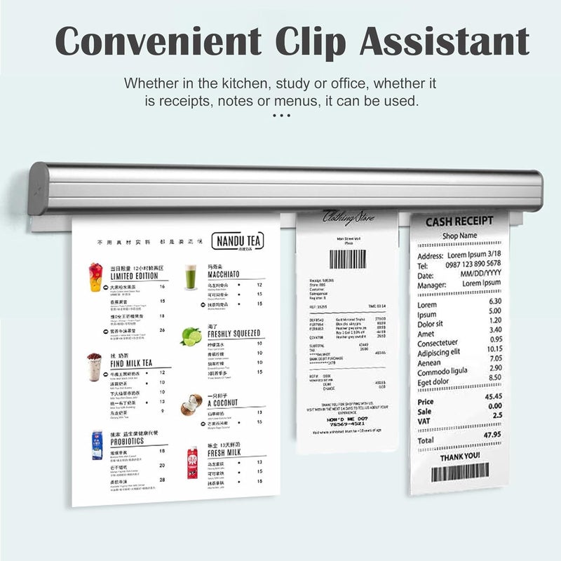 origreen 2 Pieces Ticket Holder Receipt Holder for Restaurant Refrigerator, No Drill Restaurant Ticket Order Holders for Walls Home Kitchen Office Cafes Pubs Bars(Sliiver, 19.7", 2pcs) - Image 3